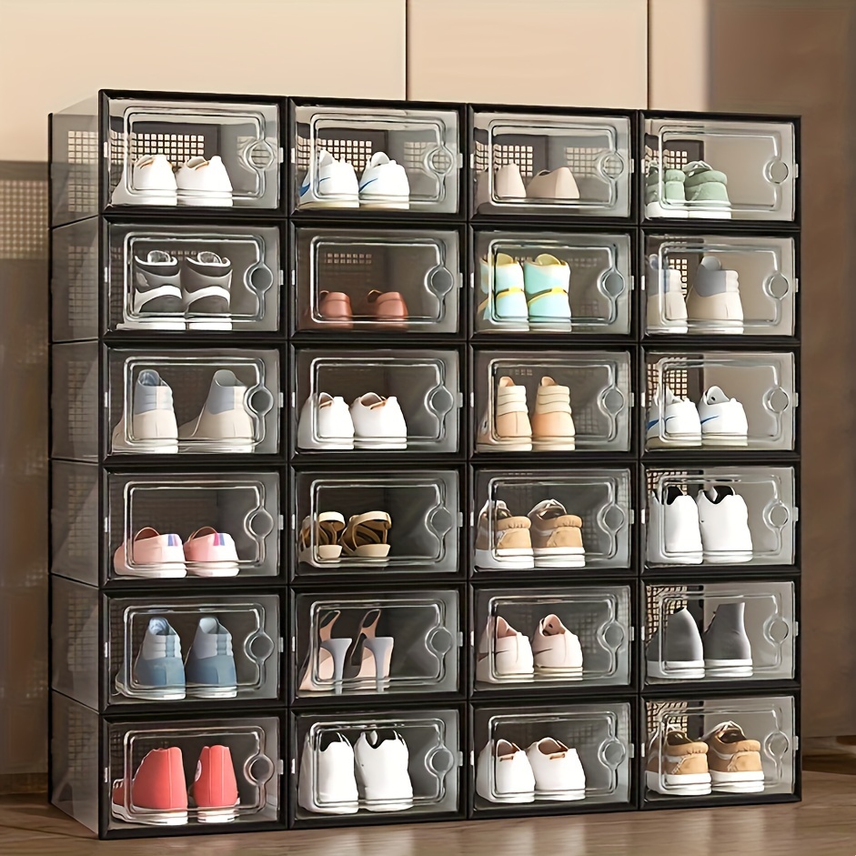 

6/12pcs Clear Plastic Shoe Storage Boxes Set - Portable Dustproof Moisture-proof Organizer Case For Closet, Space-saving Rack For Bedroom, Dorm Accessories, Home Organization, <30 Lbs Weight Capacity