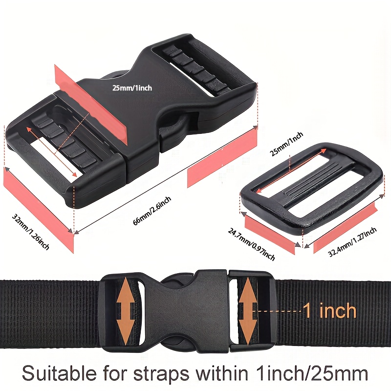 Plastic Buckle for 1 inch Webbing Straps, Side Release Buckles for Backpack Replacement, Heavy Duty Buckle Two-Way Adjustable Clips for Nylon Strap