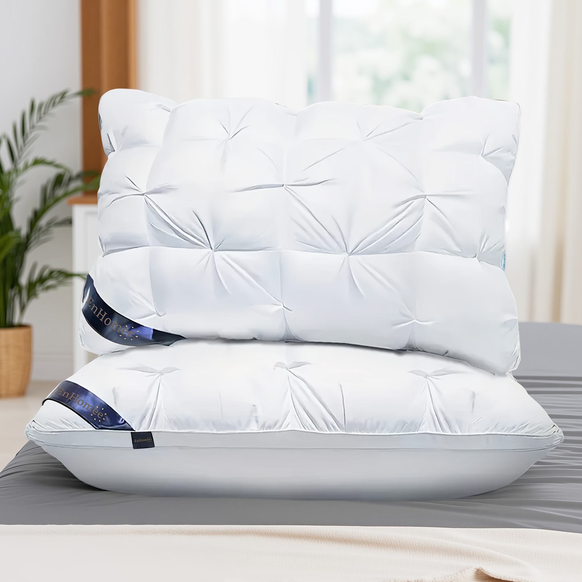 TEMU 2pcs Pillows - Fluffy High-gram-weight Soft Pillows With Slow Rebound & Neck Support, Cooling Pillows For Side/back/stomach Sleepers,