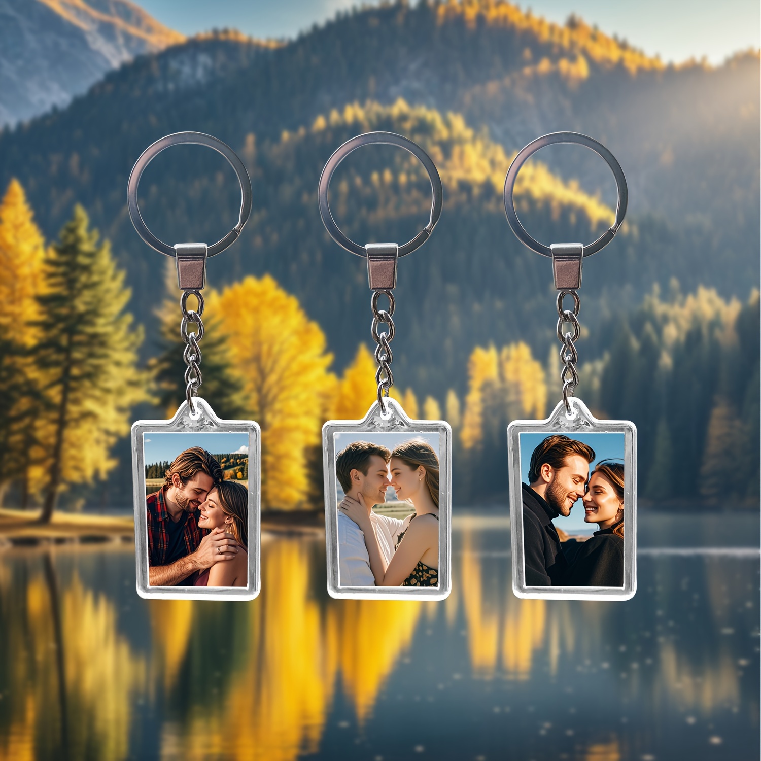 

1pc Personalized Photo Keychain, Custom Acrylic Keyring For Couples, Friends, And Pet Lovers, Rectangular Picture , Decorative Plastic Key Chain For Valentine's Day - Single Individual Piece