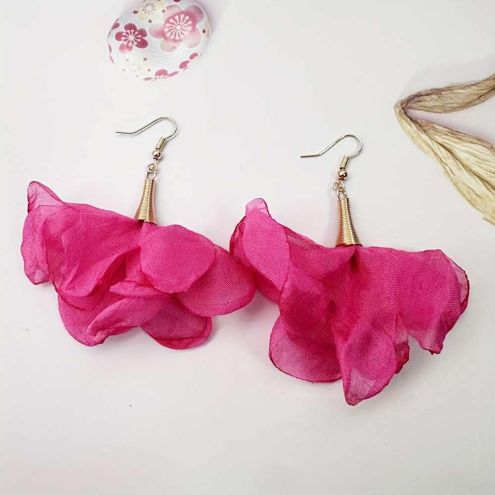 TEMU 1 Pair Super Gentle Style Lace Mesh 3d Large Flower Ear Jewelry For Women, Suitable For Vacation, Party