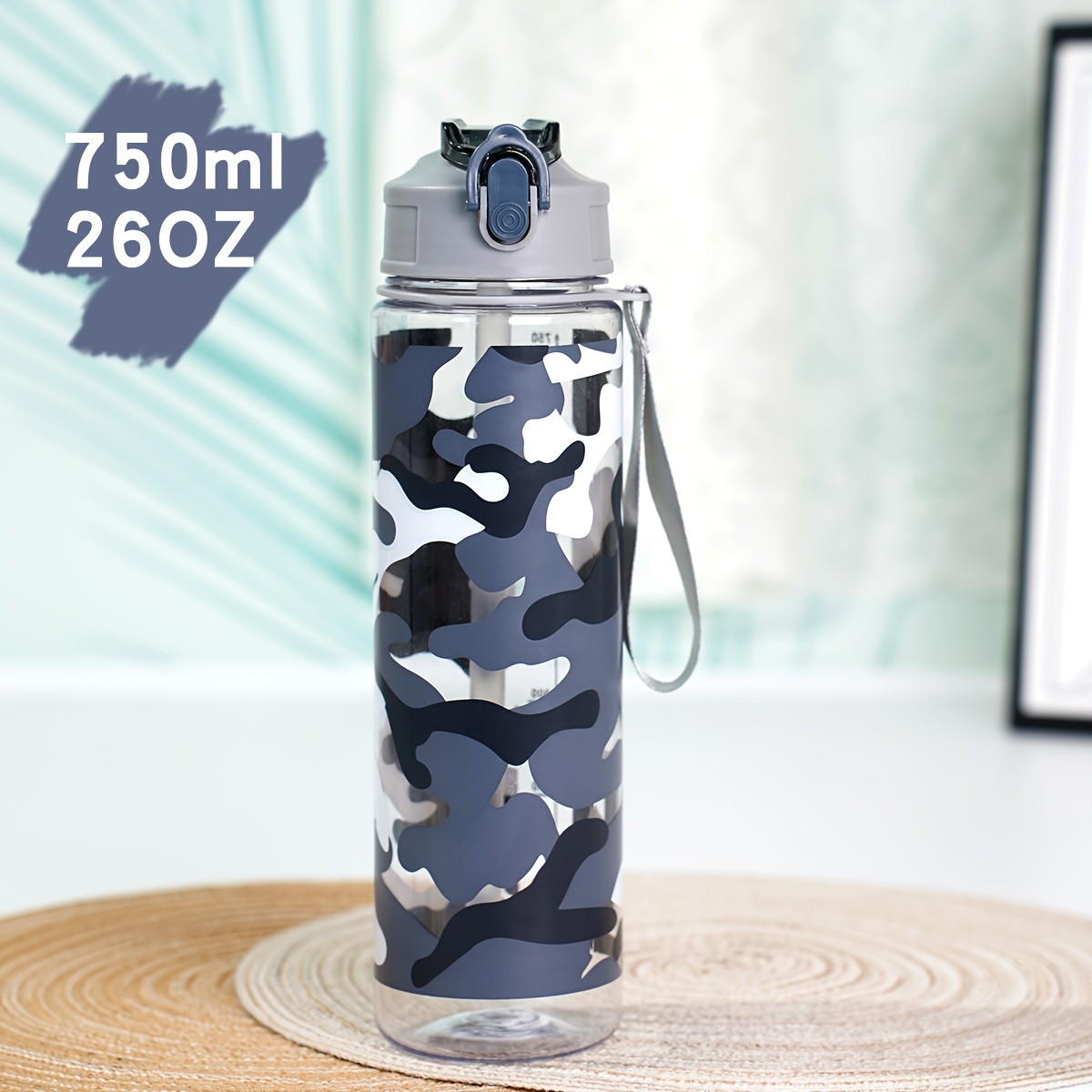 Image of 1 26oz (approximately 750ml) Outdoor Sports Water Bottle With A Camouflage Style Theme Print, Suitable For Outdoor Activities Like Running, Fitness, And Cycling