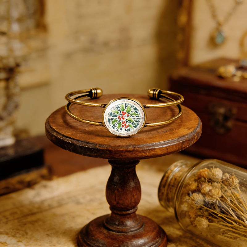 Antique Cyan Double-Layer Adjustable Bracelet with Green Leaves