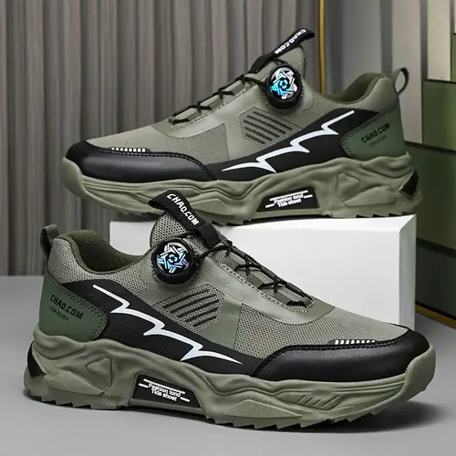 남성용 통기성 메쉬 운동화 - 사계절용, 냄새 방지 러닝화, 회전 버클 클로저, 키 올리기 & 캐주얼 착용용 부드러운 고무 밑창