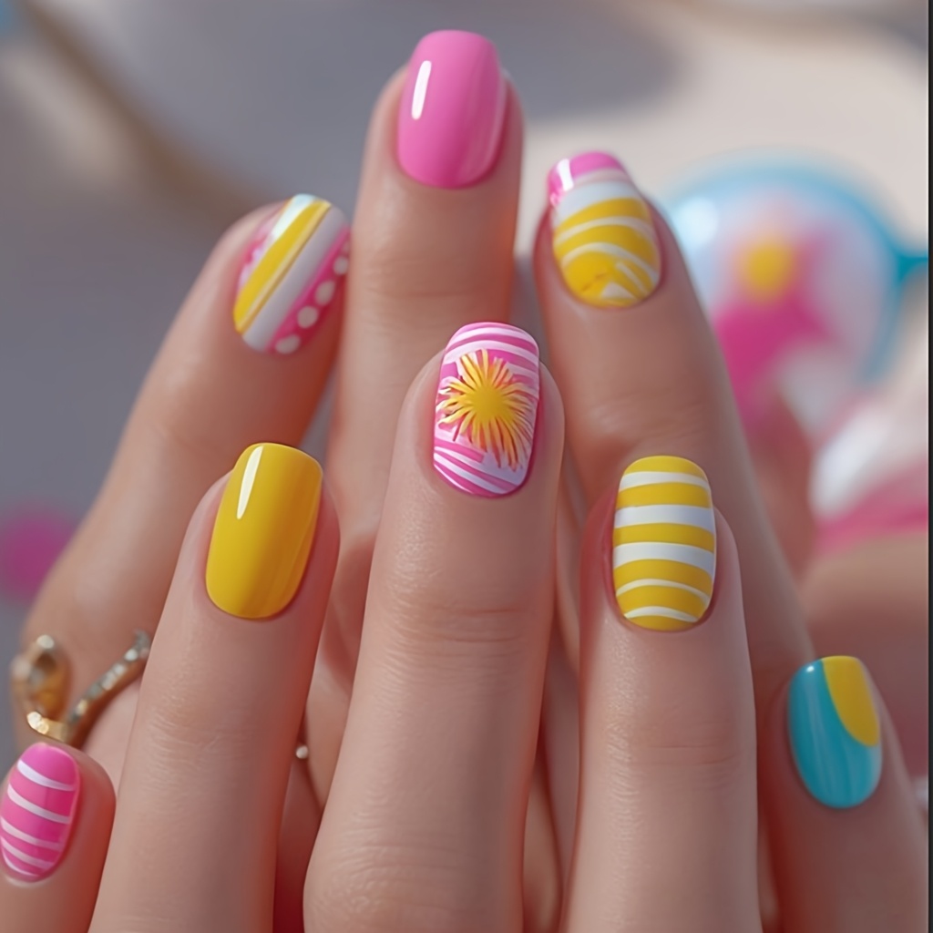 TEMU 24pcs Short Square Press-on Nails Suitable For Women - Glossy False Nail Tips With Y2k Gothic Nail Art, Short Length Machine-made Nail Tabs,