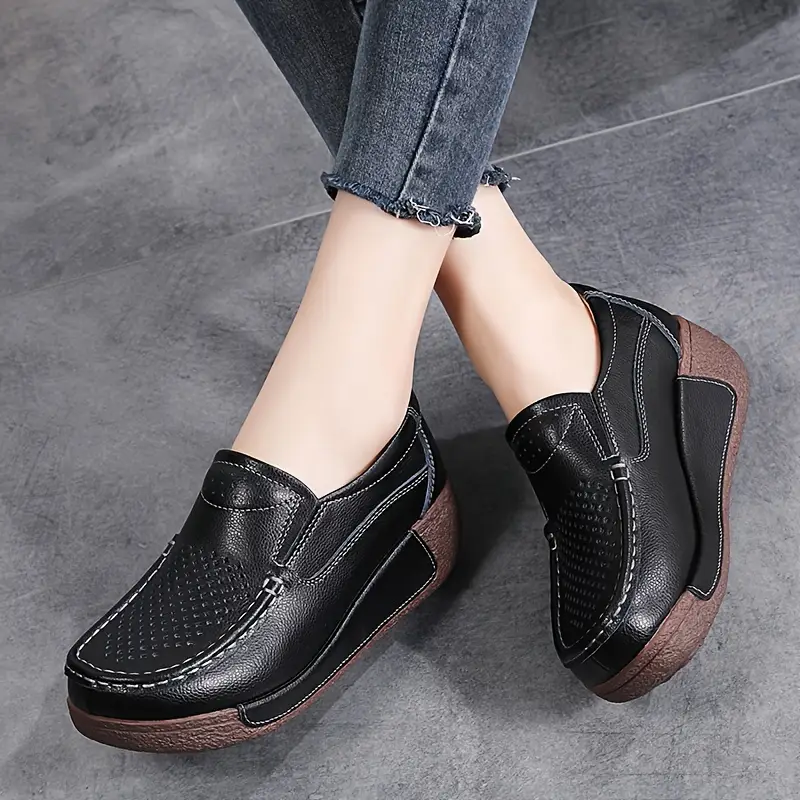 womens slip on moccasin shoes breathable synthetic cover upper pu sole round toe low wedge heel no heel   season casual dressy sneakers brown accent for jeans or dresses 9