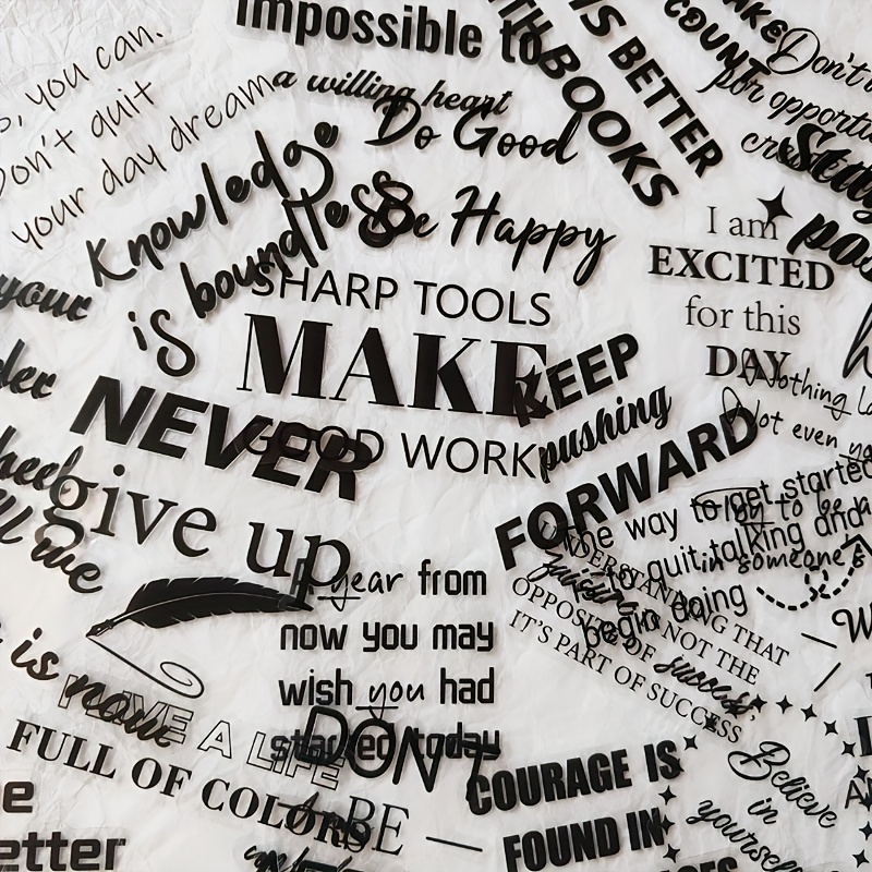 50pcs Black And White Inspirational English Theme Stickers, Cute Self-adhesive Papers, Suitable For Journaling, Scrapbooking, And Stickers