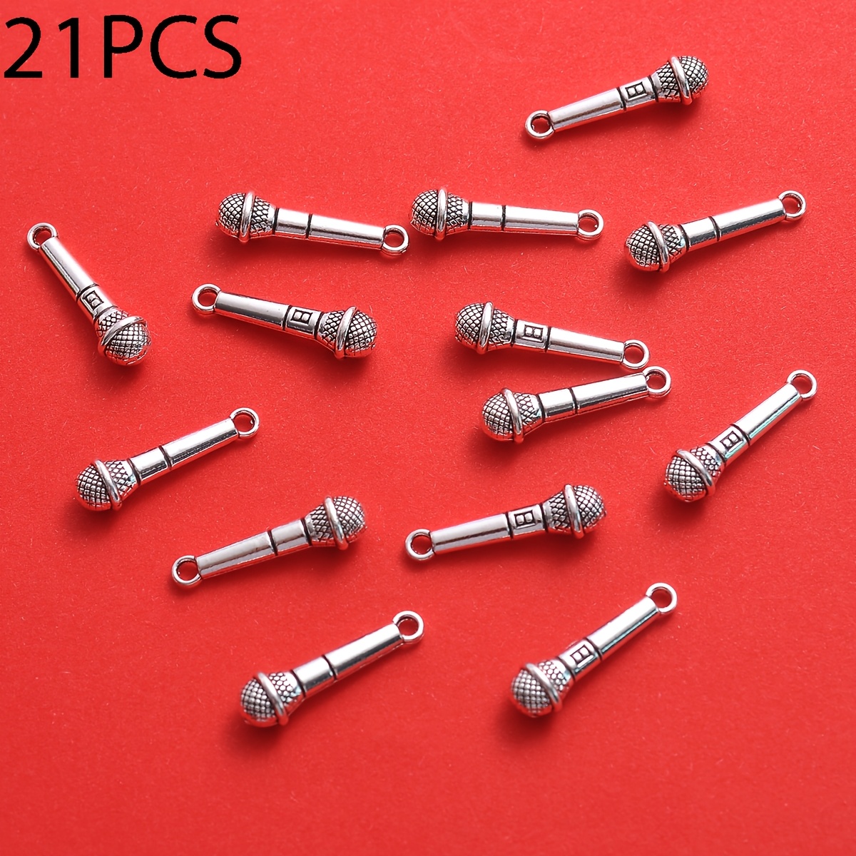 TEMU 21 piezas Mini dijes de micrófono, adiciones hechas a , paquete de materiales para joyería de estilo literario moderno