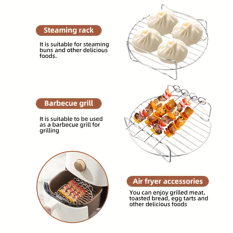 Freidora de Aire Portátil Versátil de Acero Inoxidable 304 con Parrilla y Brochetas - Apilable para Cocina en Horno, Microondas y Freidora de Aire, Ideal para Hornear, Cocer al Vapor y Panear - Regalo Perfecto, Utensilio de Cocina Duradero