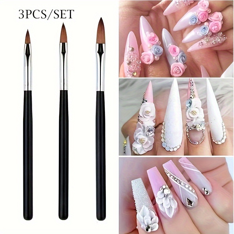 

Ensemble de 3 Pinceaux pour Ongles en Acrylique - Noir, Stylos de Peinture Gel UV & Poudre Liquide pour Designs de Fleurs et Outils de Manucure