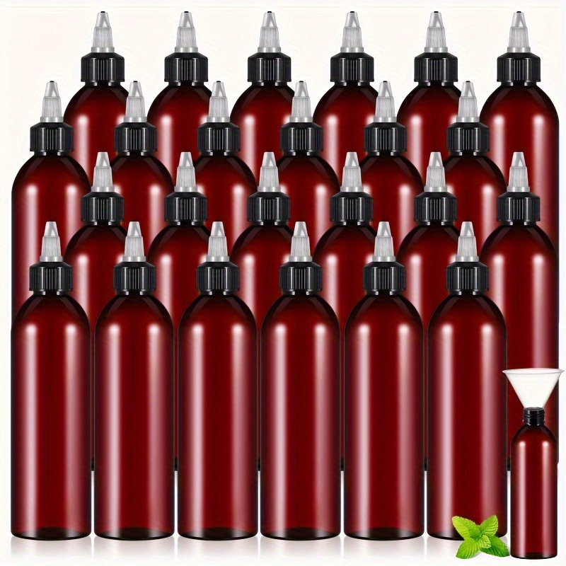 

24 Pcs Squeeze Bottle Twist Top Applicator Bottles Empty Hair Oiling Bottle With 4 Funnels Refillable Plastic Liquid Containers Plastic Bottles For Oil Shampoo Lotion (amber, 8 Oz)