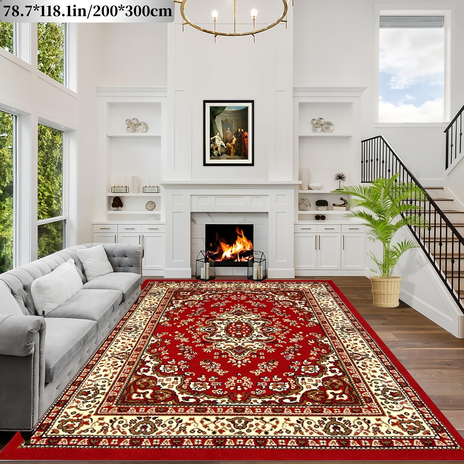 TEMU 1pc Luxury Velvet Area Carpet - Bohemia Pattern Carpet, Non Slip Backing Machine Washable 100% Polyester Fiber - Very Suitable For Areas Such As
