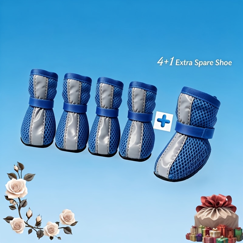 4pcs Dog Boots and 1 Spare Boot for Paw Protection