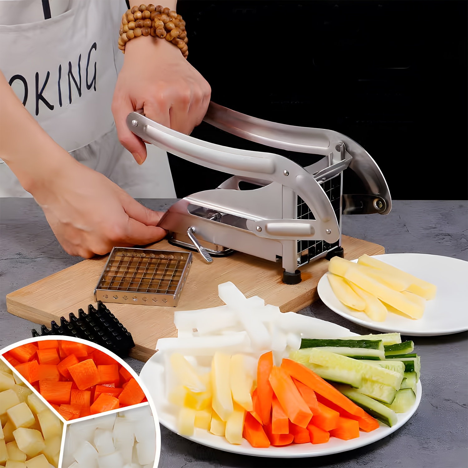 1pc stainless steel potato slicer   reinforced design with suction cup base for   multifunctional vegetable fruit cutter for kitchen and restaurant details 0