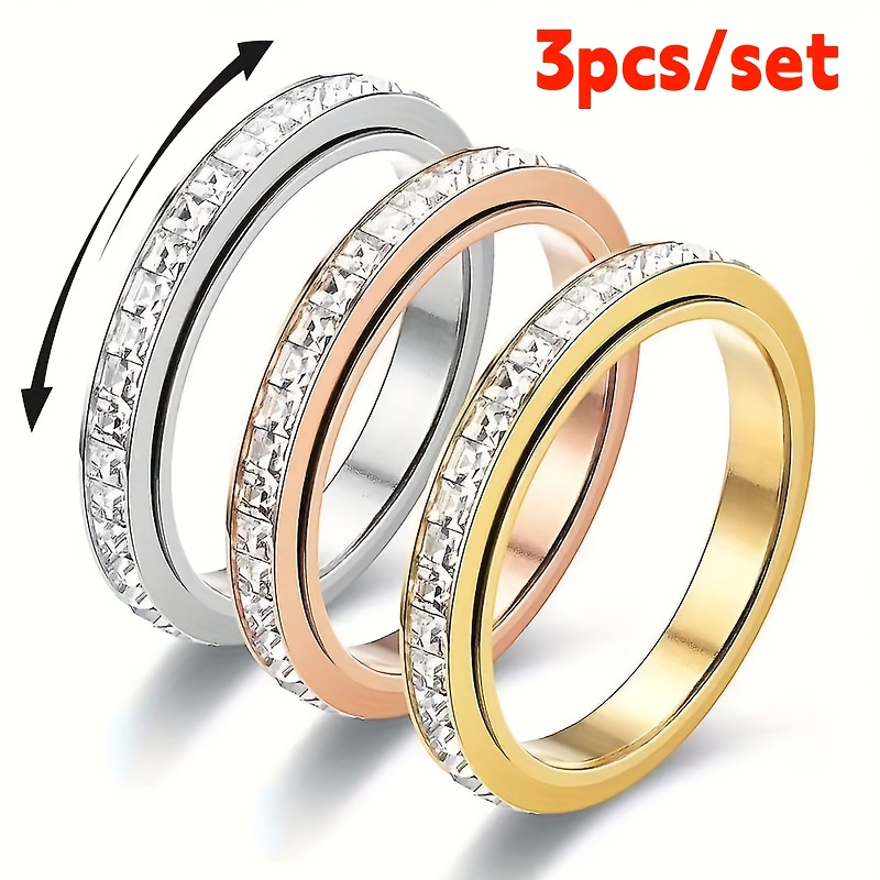 3pcs/set women s fashionable decompression rotating stainless steel ring, rotatable, decompression, meditation ring, suitable for daily wear, banquets, parties, festivals, birthdays, weddings, anniversaries, gifts, souvenirs, high quality rings for women, art deco rings for women, rotating finger ring, daily wear rings, multi-piece fashion rings, decompression rotating ring, geometric jewelry, art  , high quality stainless steel, gift-grade   Product details 0