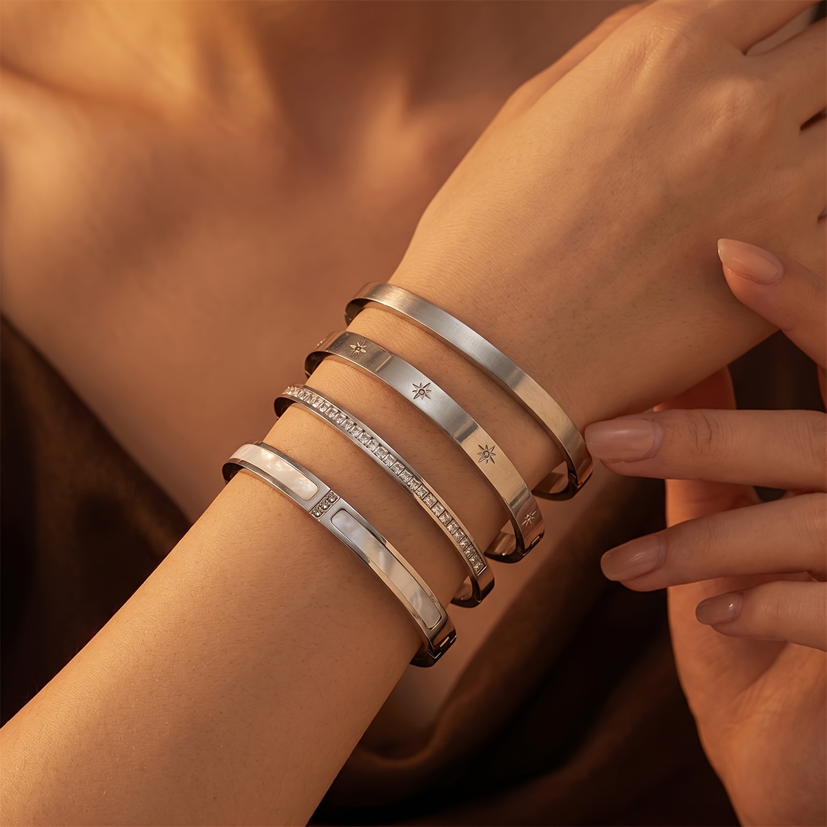 Women's Interlocking Stackable Cuff Bracelet, Hypoallergenic