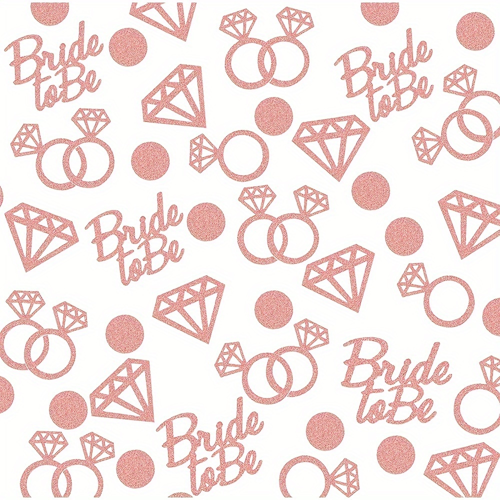 Image of 100pcs Of Rose Golden Confetti Featuring Bride-to-be Designs, Diamond Rings, And Hearts For Bachelorette Wedding Party Table Decorations