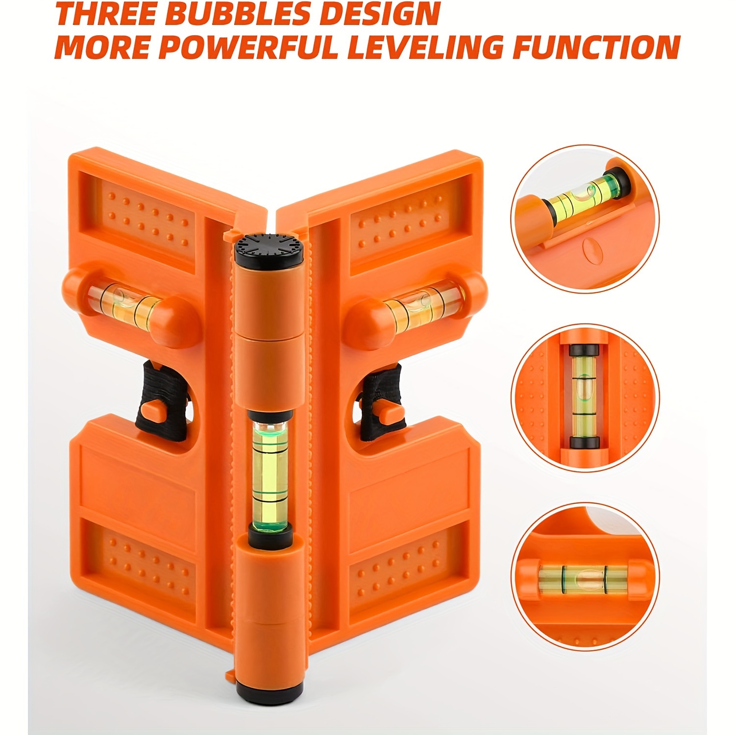 270 adjustable magnetic post level foldable tool with 3 bubble vials hands free elastic loop   abs resin orange details 2