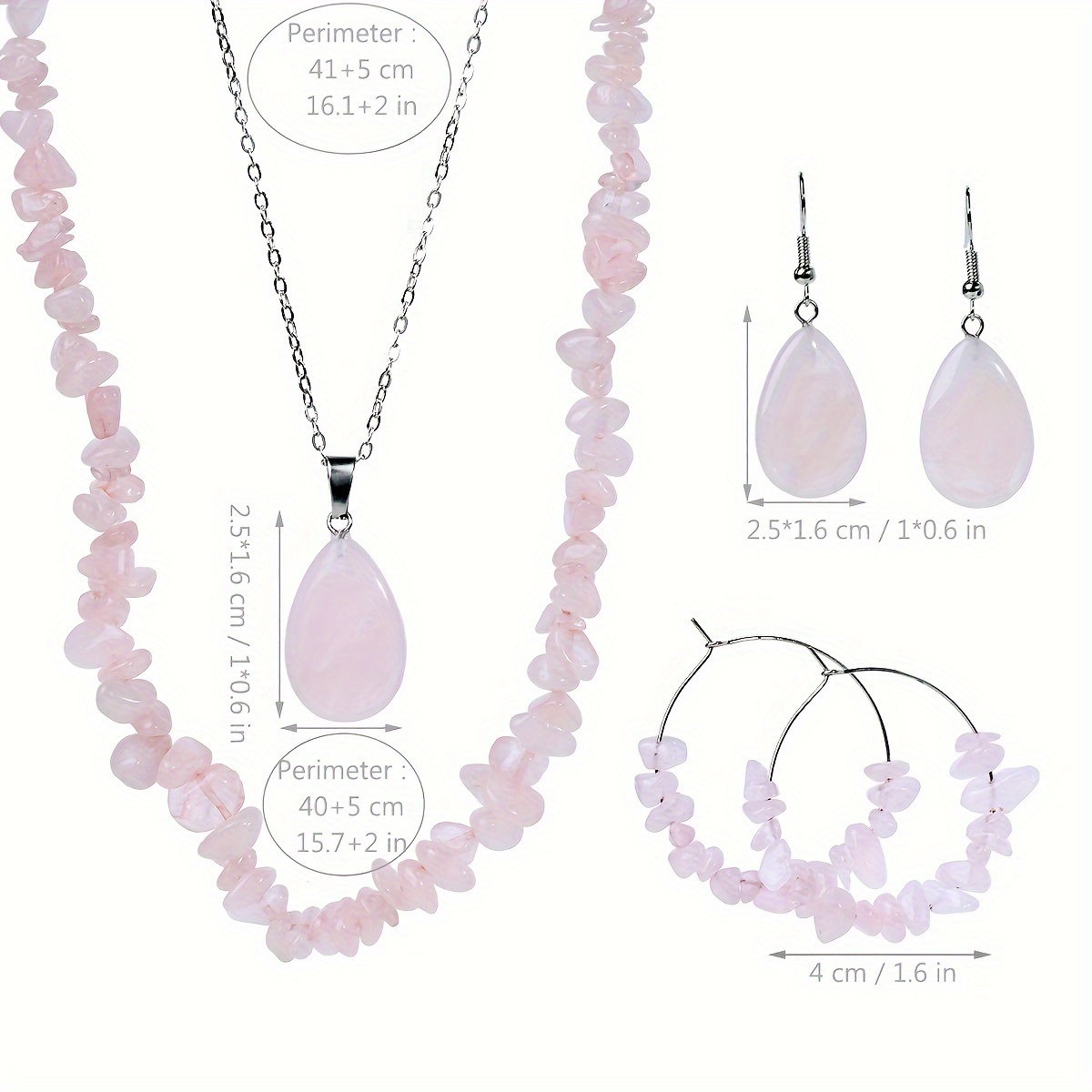 Boho 6-Piece Natural Rose Quartz Jewelry Set