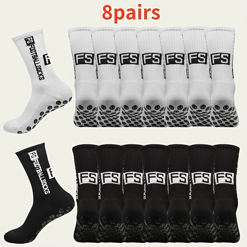 8 Pairs Thick Towel Bottom Non-slip Silicone Football Socks, Breathable Knit Fabric, Mid Calf Sports Socks For Training And Competition, Polyester 100., Machine Washable, Football Accessorie