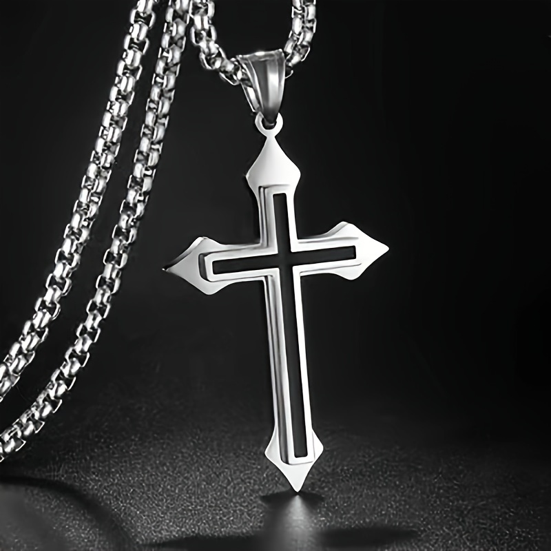 Image of 1pc Cross Necklace Men's And Women's Ins Trendy Couple Retro Disco Pendant Necklace Student Personality Hip-hop Men's And Women's Necklace Accessories