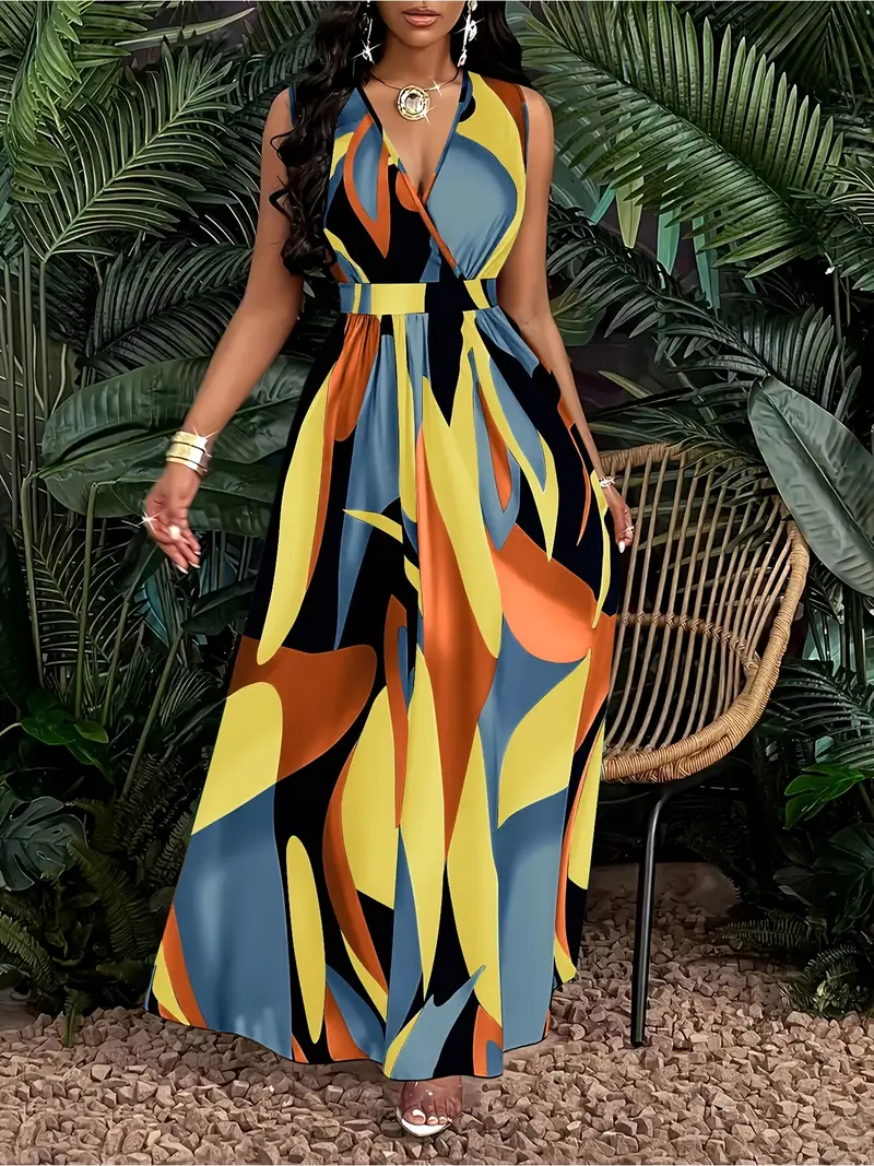 french v neck sleeveless printed long dress temu - Temu french v neck sleeveless printed long dress temu - Temu