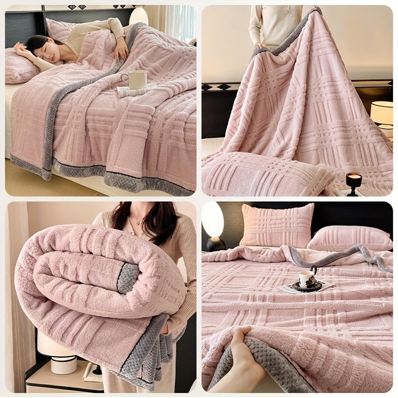 1pc luxury ultra soft plush blanket three second   winter thick plush throw striped grid design provides   and   suitable for   bedroom living room camping machine washable ideal for gifts or Product details 5