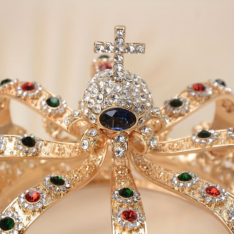 1pc elegant crown golden tone alloy with rhinestone accents classic vintage cosplay jewelry headdress unisex for men and women ideal for prom hair accessory decor details 3