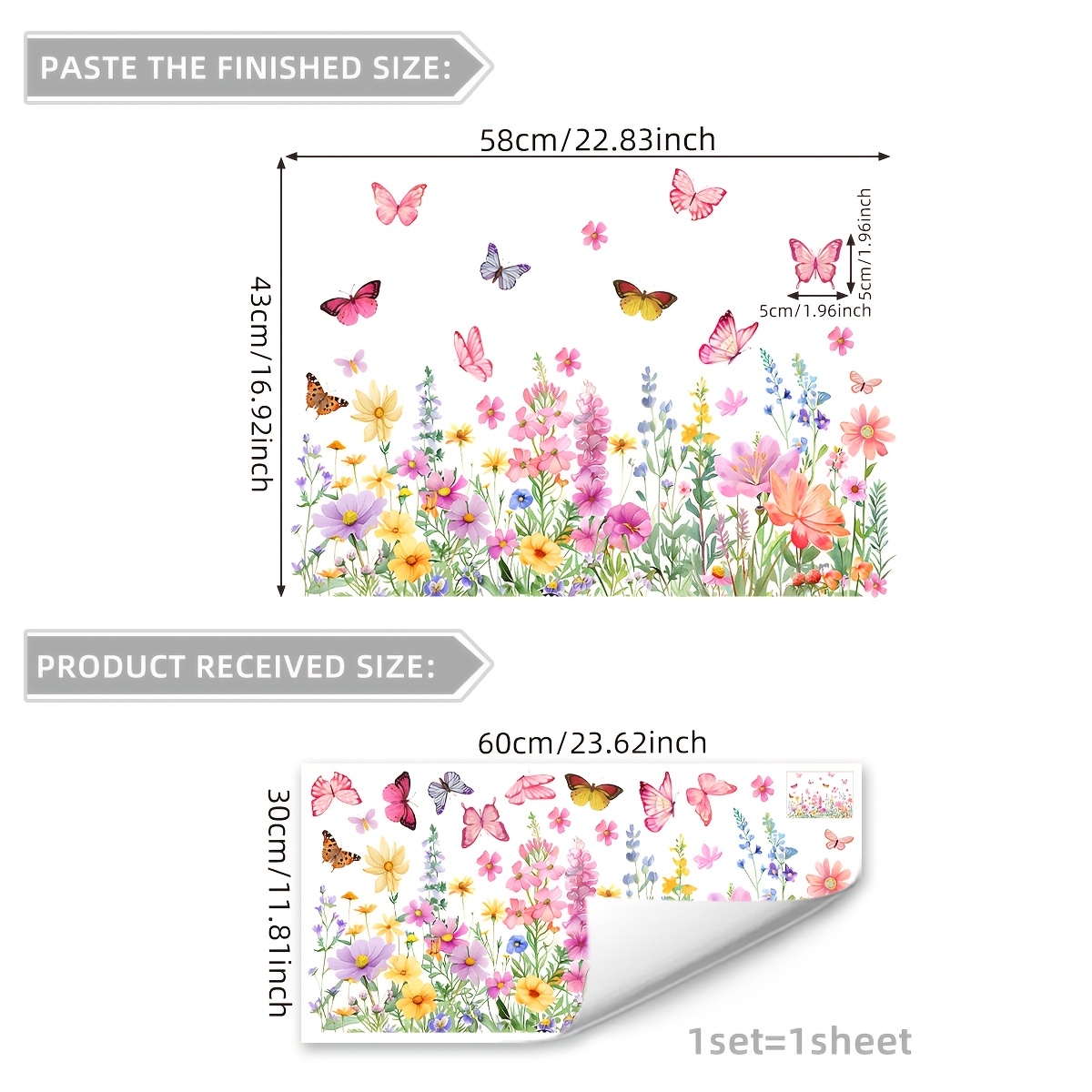 E-shop Wiederverwendbare Elektrostatische Fensterfolien mit Blumen & Schmetterlingen - Doppelseitig, Selbstklebende Dekorative Glassticker für