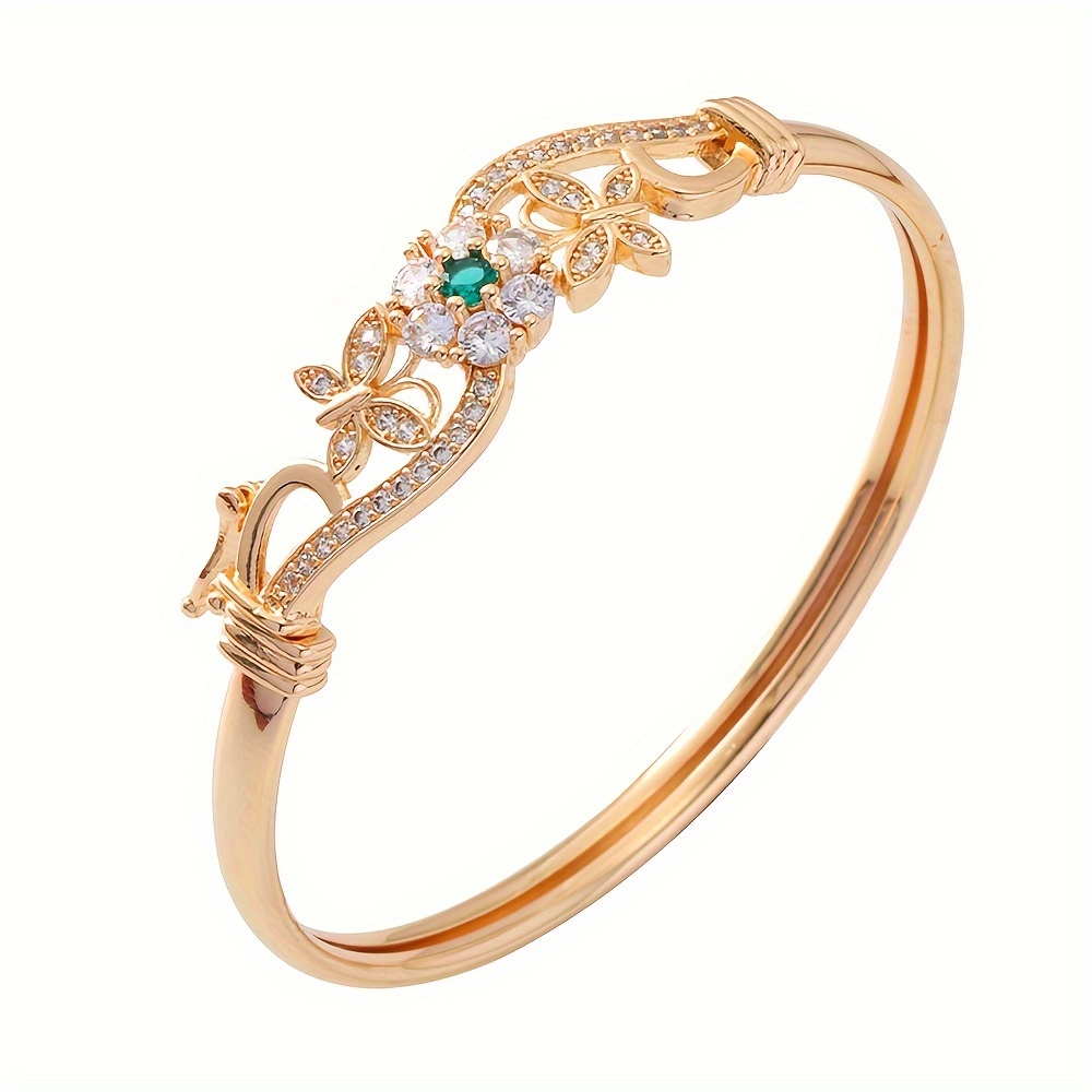 

Elegant Meicem 18k Gold-plated Copper Bangle With Synthetic Zirconia - Luxurious & , Weddings, Parties & - Chic Gift For Women, Bracelet|floral Bracelet|embellished Jewelry,