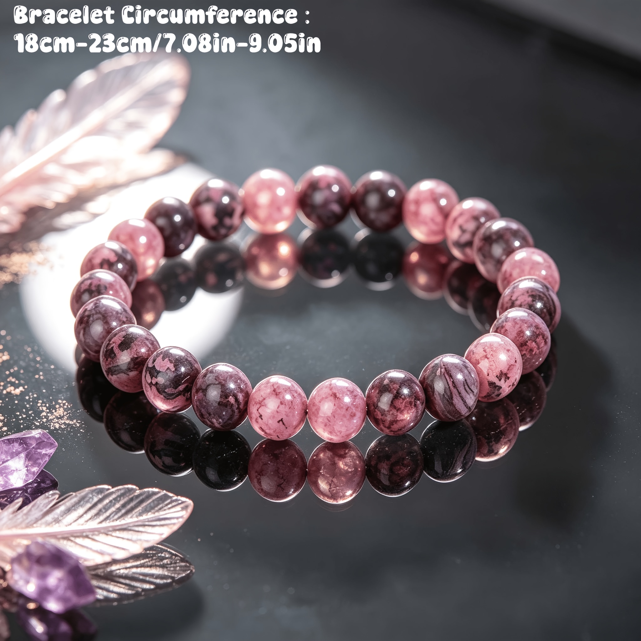 Natural Rhodonite Elastic Stretch Bracelet, Unisex