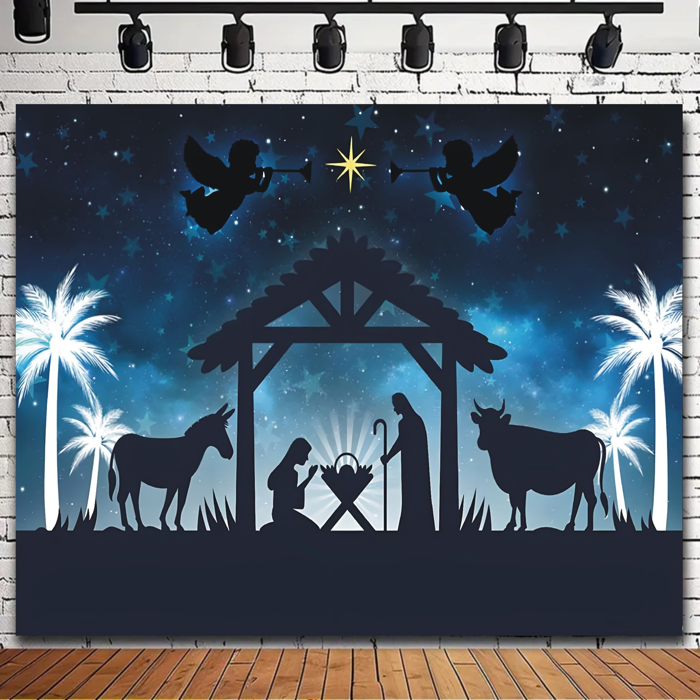 Sparkling Starry Blue Scene Backdrop Christmas - Temu