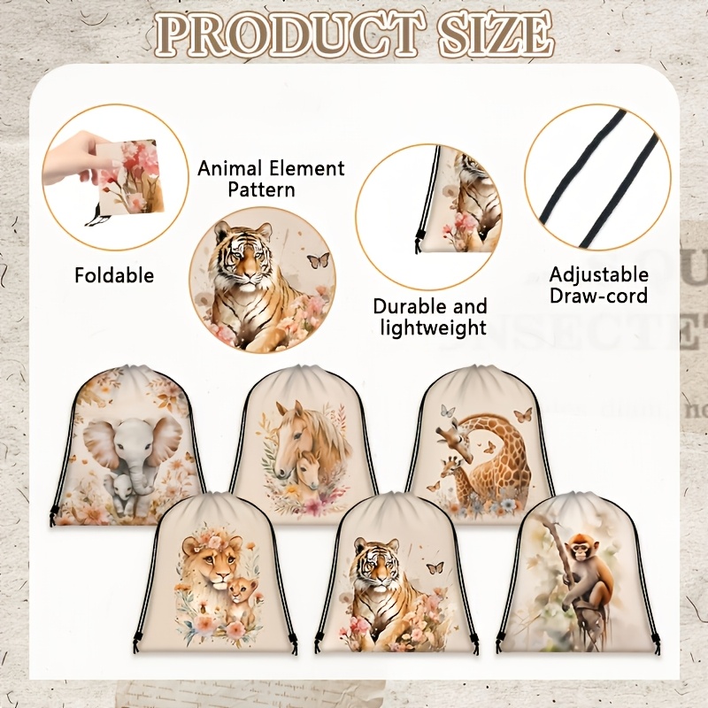 12pcs Animal-Themed Drawstring Backpack Gift Bags