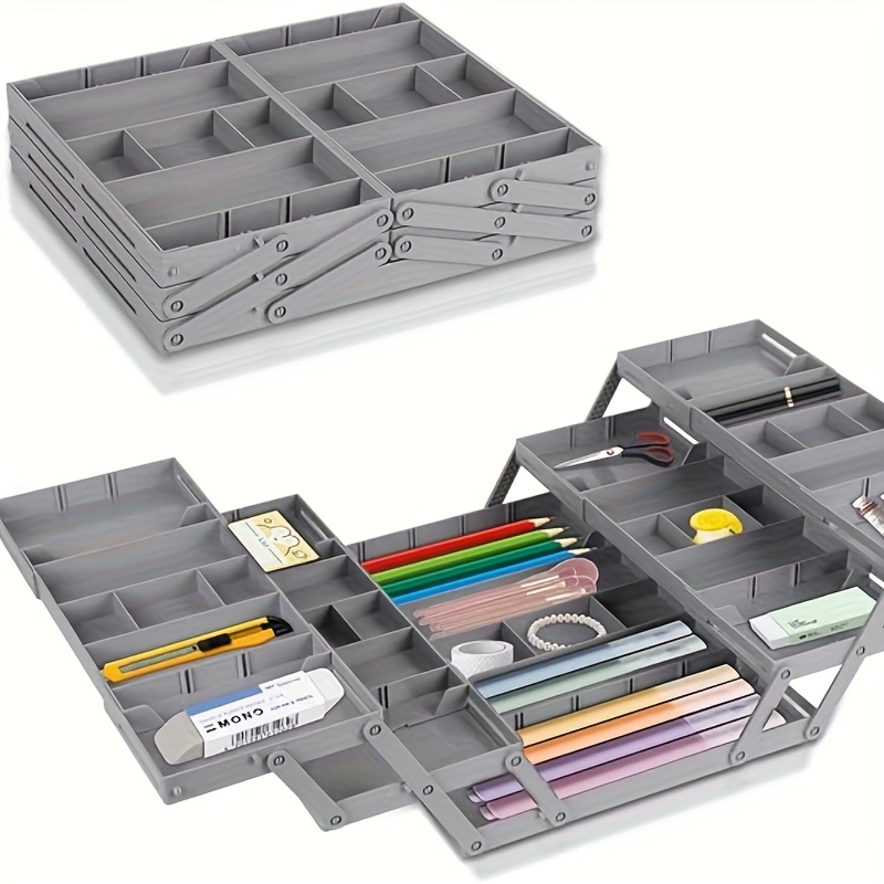 TEMU A Collapsible Drawer Storage Box, 2 And 3 Layers, With New Abs Material, 3 Desk Drawer Organizer, Office Supplies, Makeup, Crafts, Stationery,