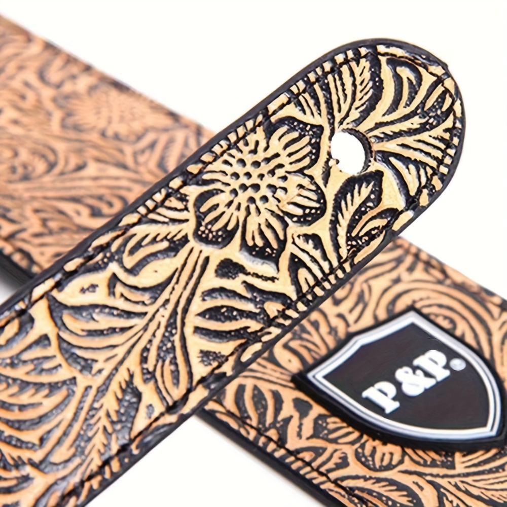 6.35 Cm Guitar Strap Genuine Faux Leather Adjustable Soft Embroidered Belt For Classical Bass Music Hobby Guitar Accessories (Random Pattern)