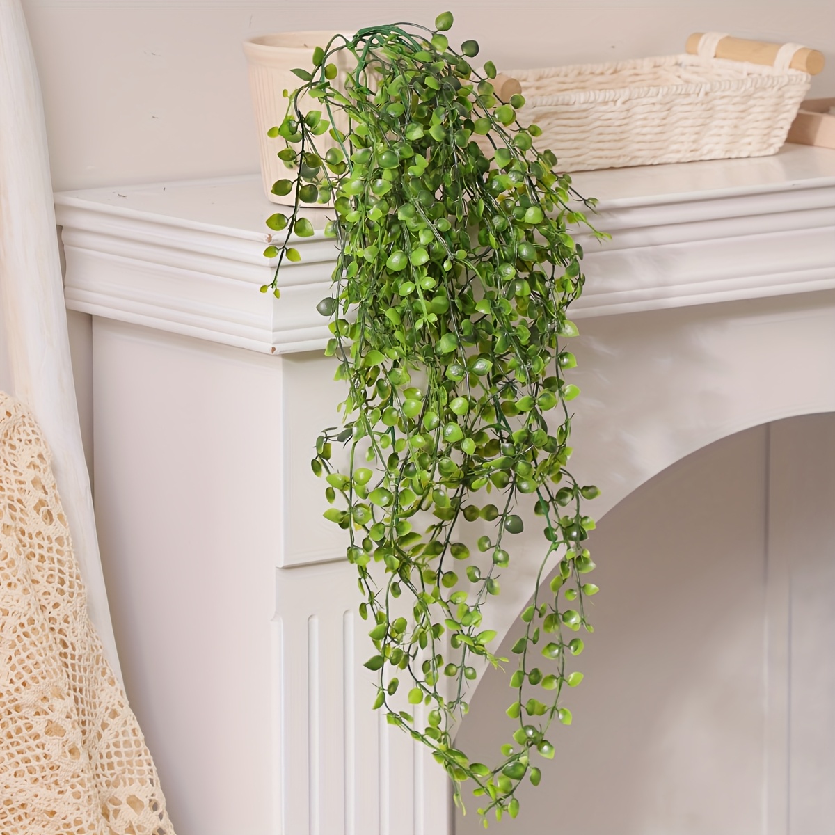 Image of 1 Artificial Green Hanging Strip, Plant, Pe Material, Green Decoration, Office, Living Room, Bedroom Ornament, Home Decor