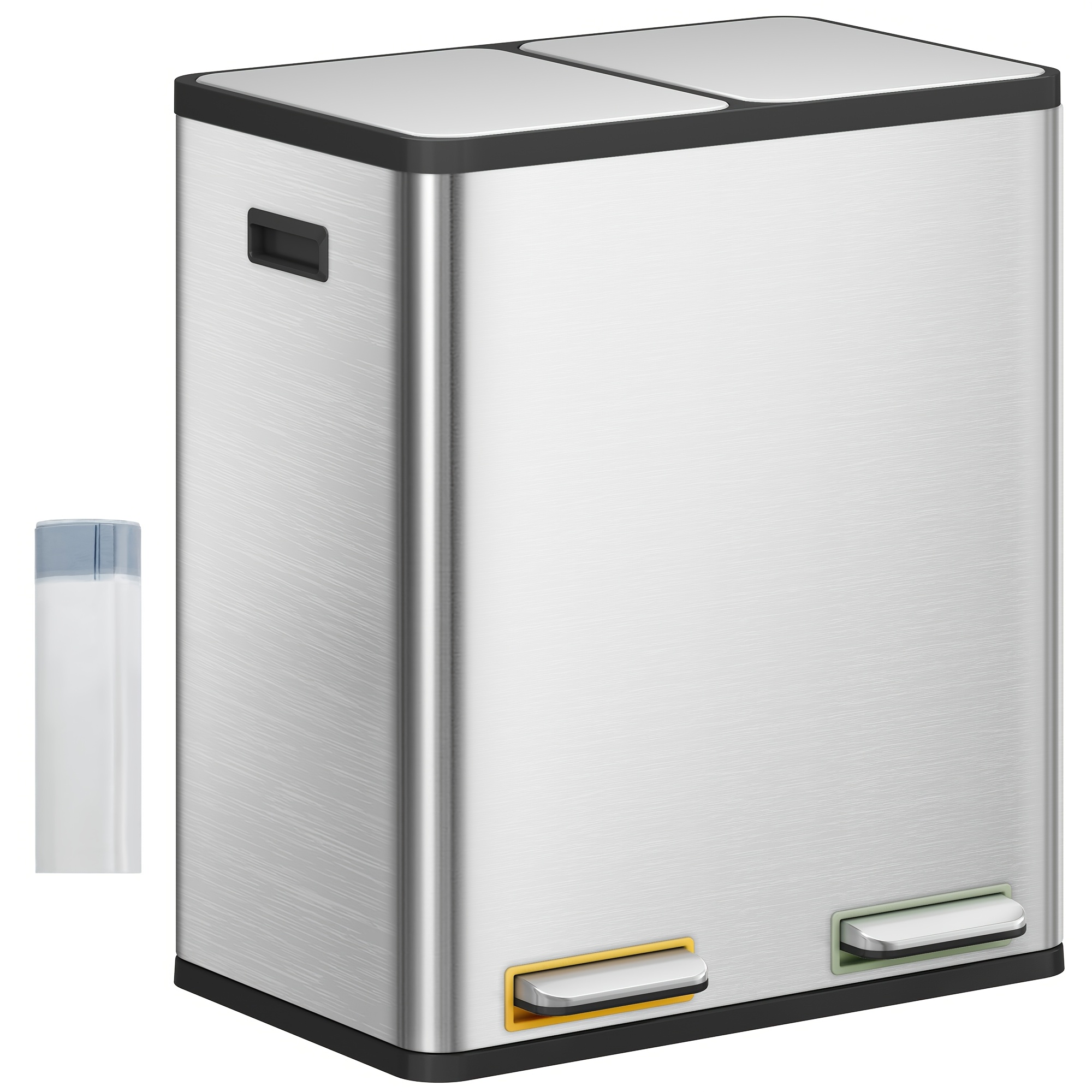 E-shop Küchenmülleimer, Abfalltrennsystem, 2 Fächer, 60L (2 x 30L), Edelstahl-Küchenabfalleimer mit farbkodiertem Fußpedal, Mülleimer, leiser sanfter