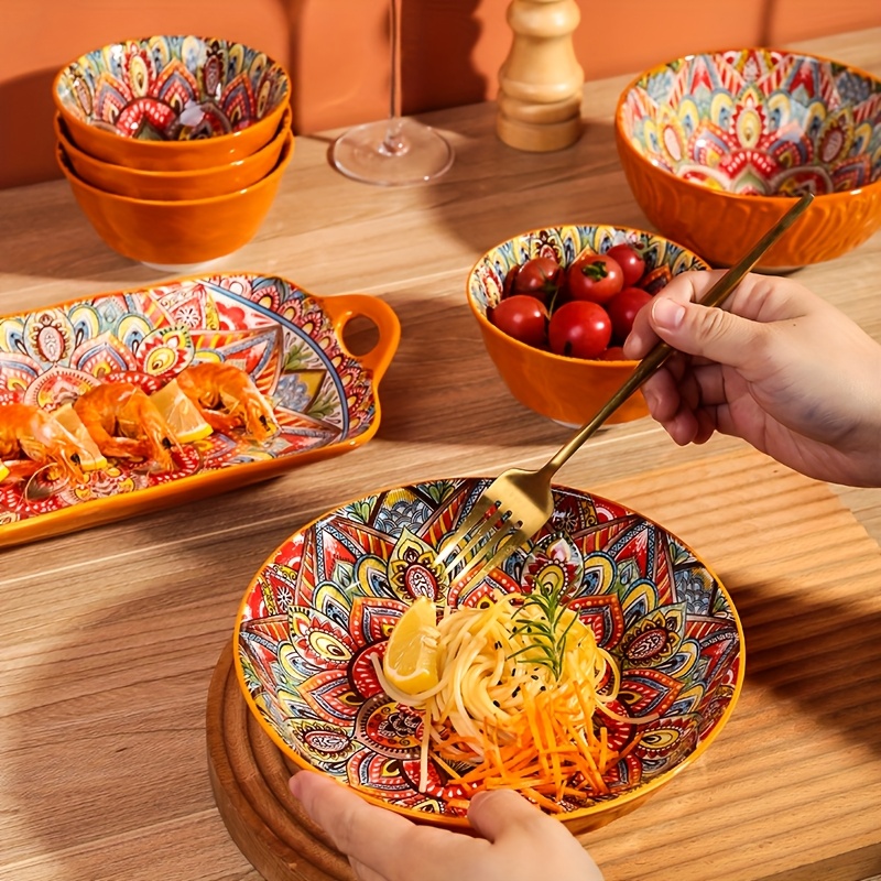 8pcs bohemian style ceramic dinnerware set scratch resistant - Temu