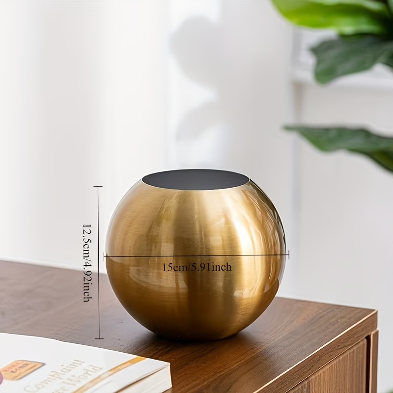 TEMU Elegant Golden Glitter Round Vase â A Modern Light Decor Piece, Suitable For Living Rooms, Bedrooms, And Offices. Made Of Durable Metal, Ideal