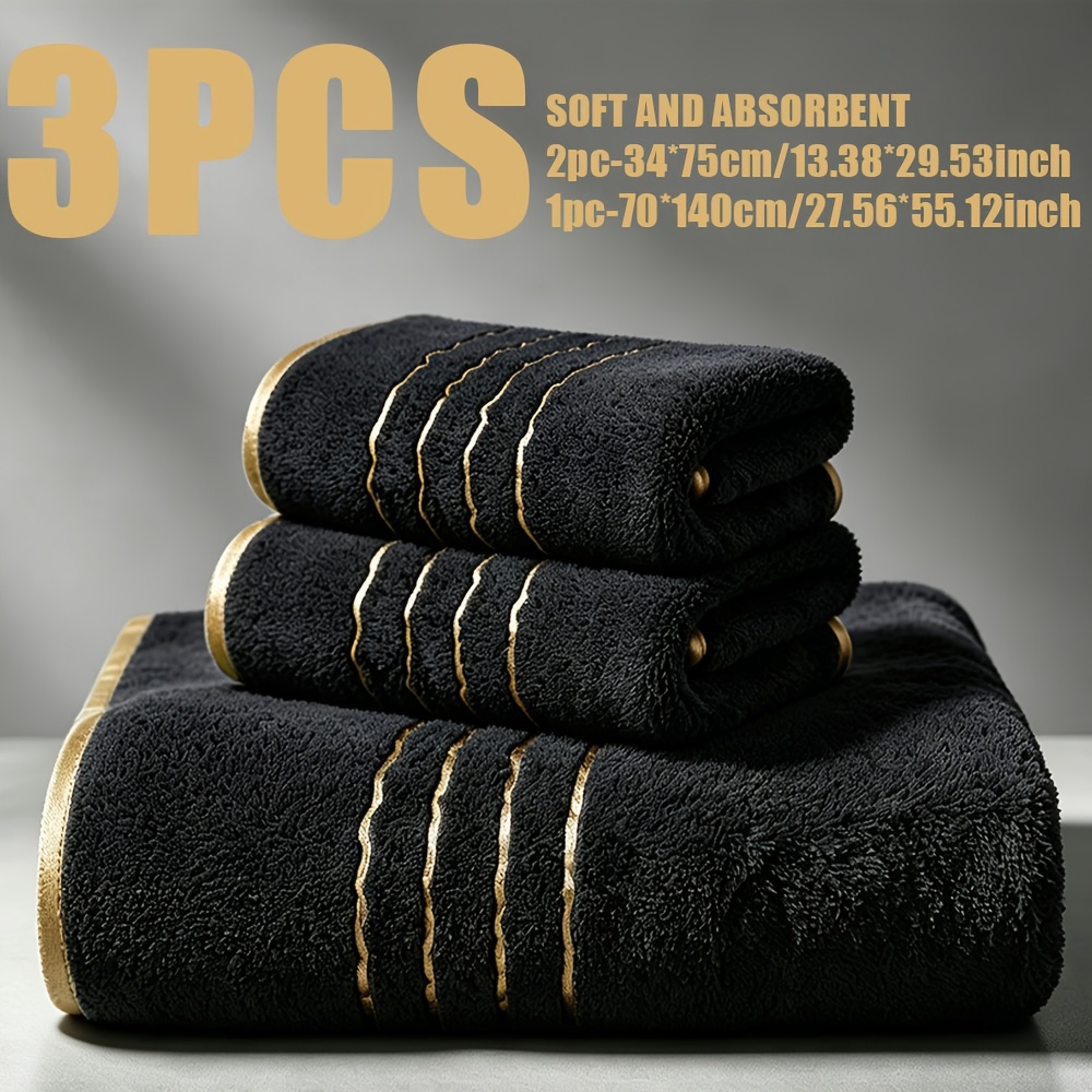 TEMU Home 3pcs Texture Towel Set 2pcs Hand Towels 34x75cm And 1pc Bath Towel 70x140cm Quick-absorbent Soft Towels For Bathroom, , Fitness, Christmas,