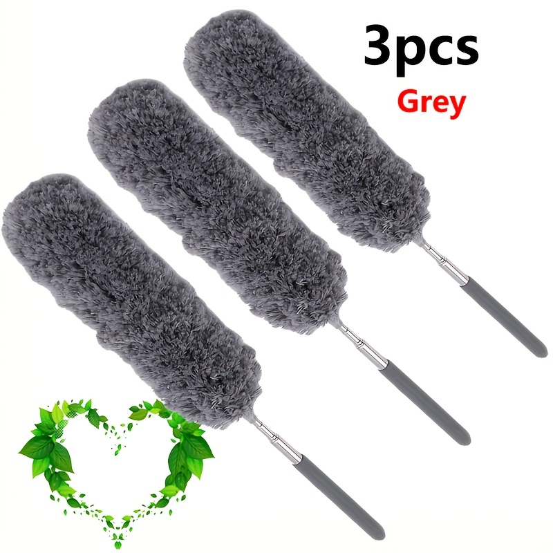 TEMU 83cm/32.68in Extendable Length - 3pcs Retractable Electrostatic Duster, Reusable Microfiber Dusting Cloth With Telescopic Pole, Washable Head,