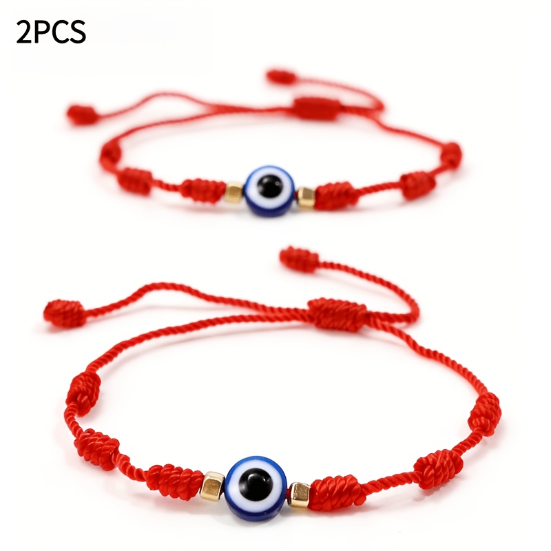 TEMU 2 Stk. Böser 7-Knoten Glücksarmbänder, verstellbares Amulett aus rotem Schnur für Damen Herren, perfektes Geschenk für Familie Freunde zum
