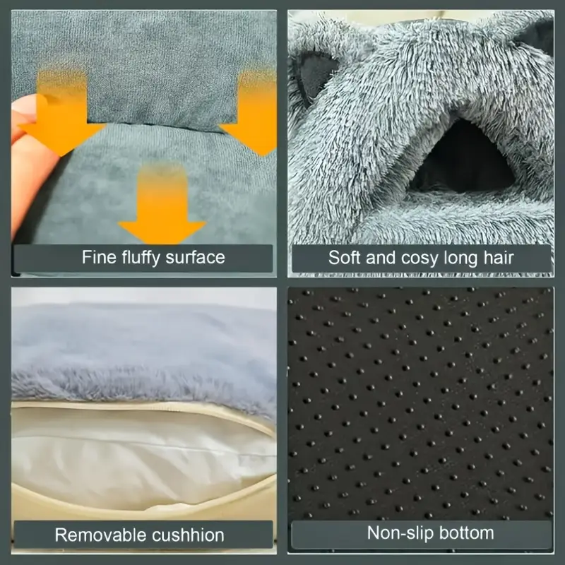 1pc winter warm fleece cat cave polyester fiber plush pet bed cozy for small to medium cats and dogs windproof 360 thermal non assembled cat house Product details 4