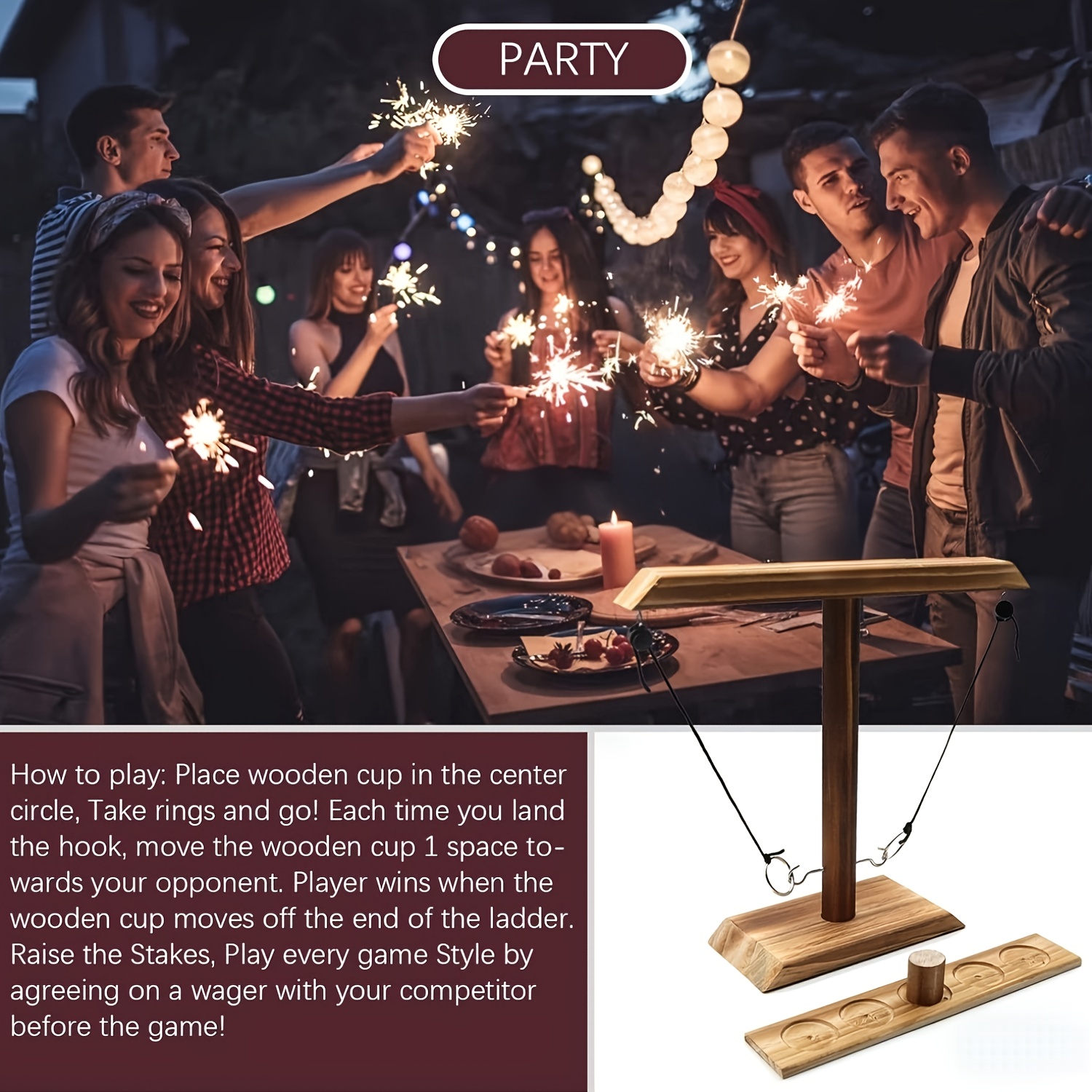 Ultimate Wooden Ring Toss Game - Perfect for Indoor/Outdoor Parties, Family Gatherings & Bar Fun - Easy Assembly, Unique Natural Design - Ideal Holiday Gift, Hook, Combat Game