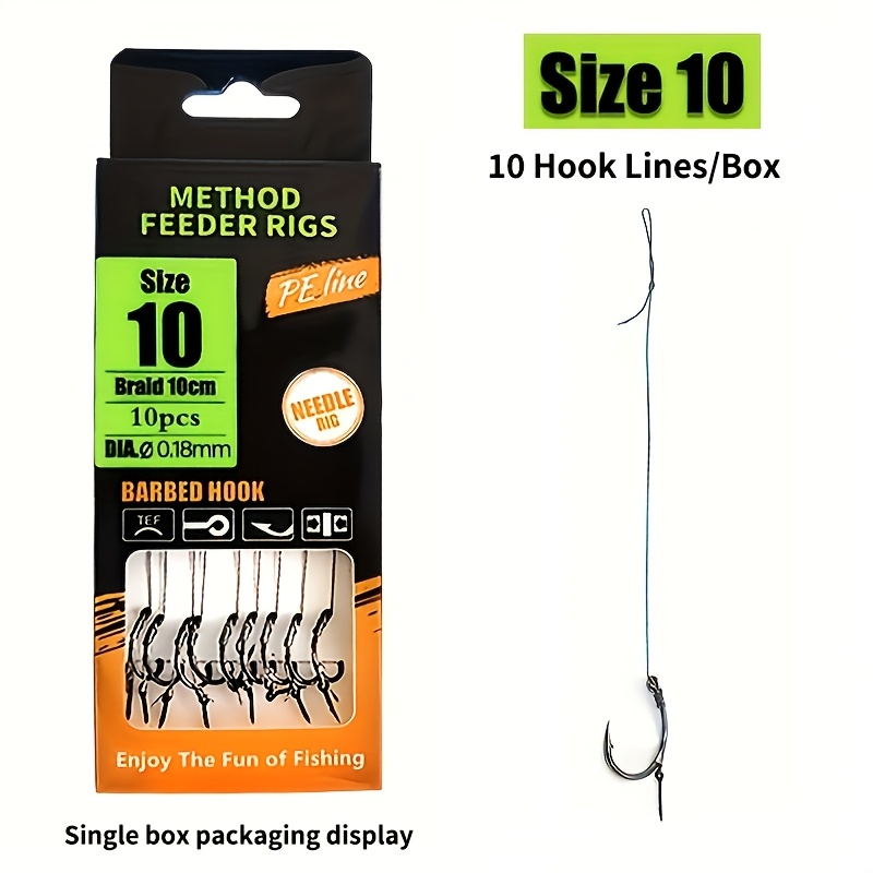 TEMU 10/20pcs Feeder Fishing Rigs With High-strength Braided Line & Sharp Barbed Hooks (sizes 6-14) - Mixed Colors For Carp & Fishing Enthusiasts