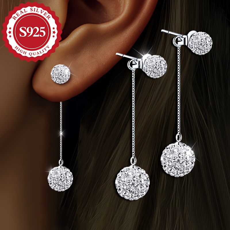 

A Pair Of S925 Silver Earrings For Women Featuring Spherical Tassels, Vacations, Luxurious Weddings, And . Are Suitable For Gifting And Are Hypoallergenic, Weighing 3.4g.