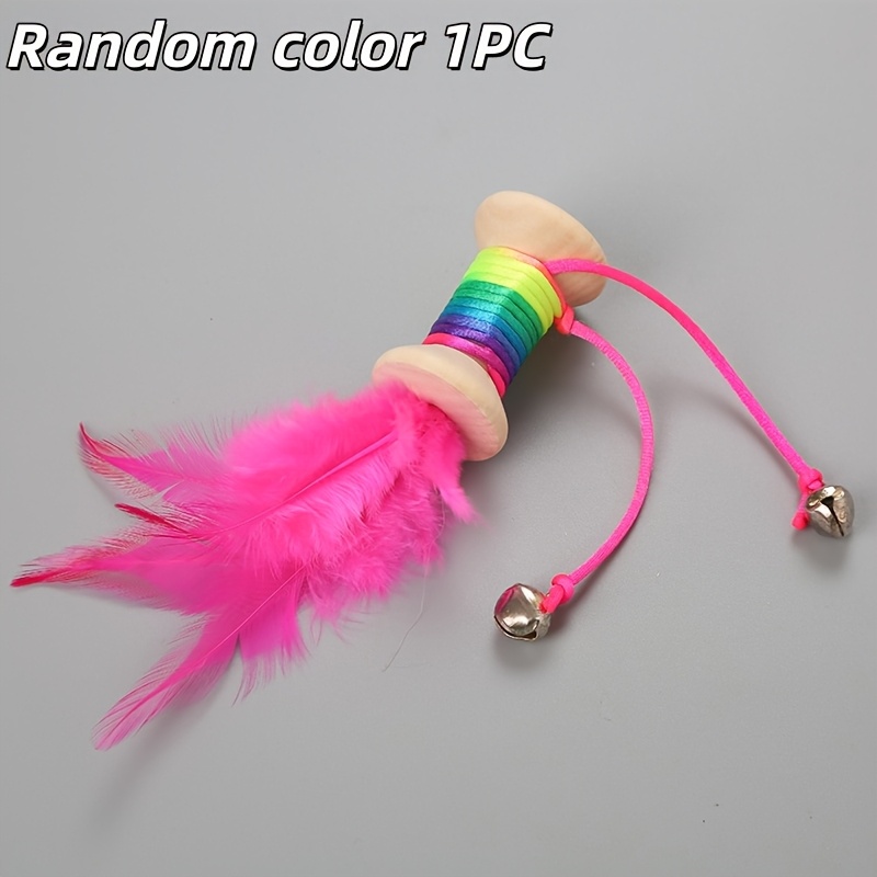 1pc Random Toy Roller , Artificial Feather Teaser Toy, Colorful Rope Interactive Self- Catcher Kick Toy, Suitable For All Cats To Play With