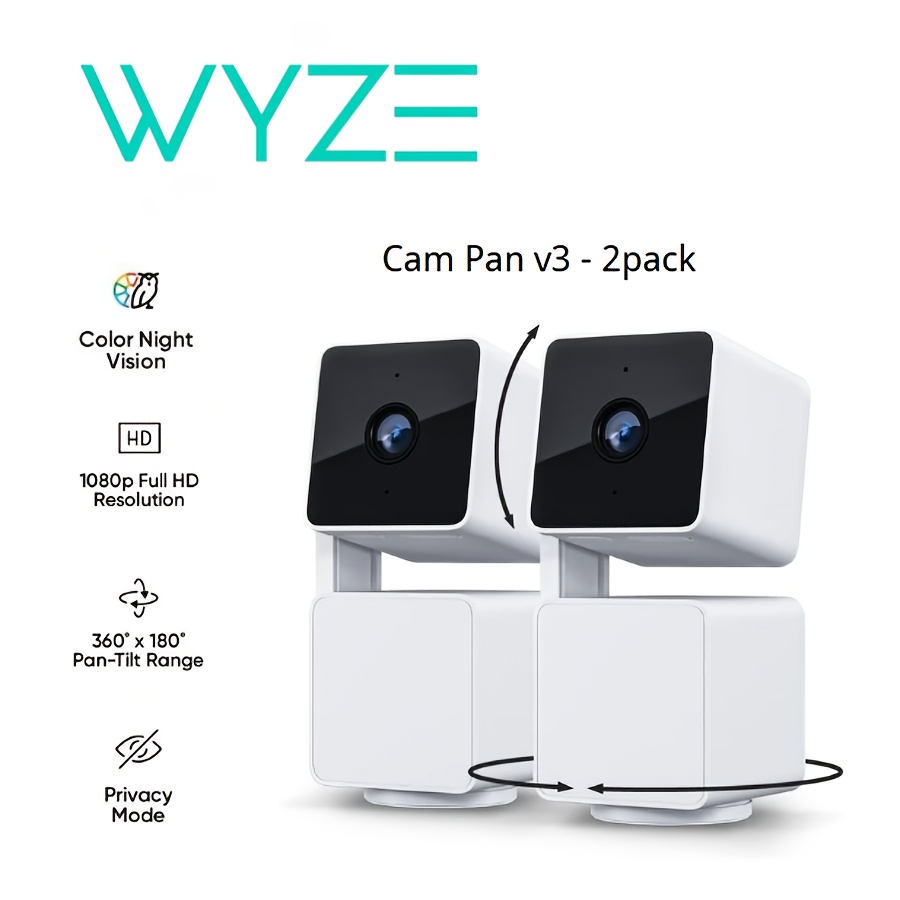 TEMU WYZE Cam Pan V3 Intérieur/Extérieur 1080P Rotation, Inclinaison et Zoom Wi-Fi - Camera de Sécurité pour Bébés avec Vision en Couleur,