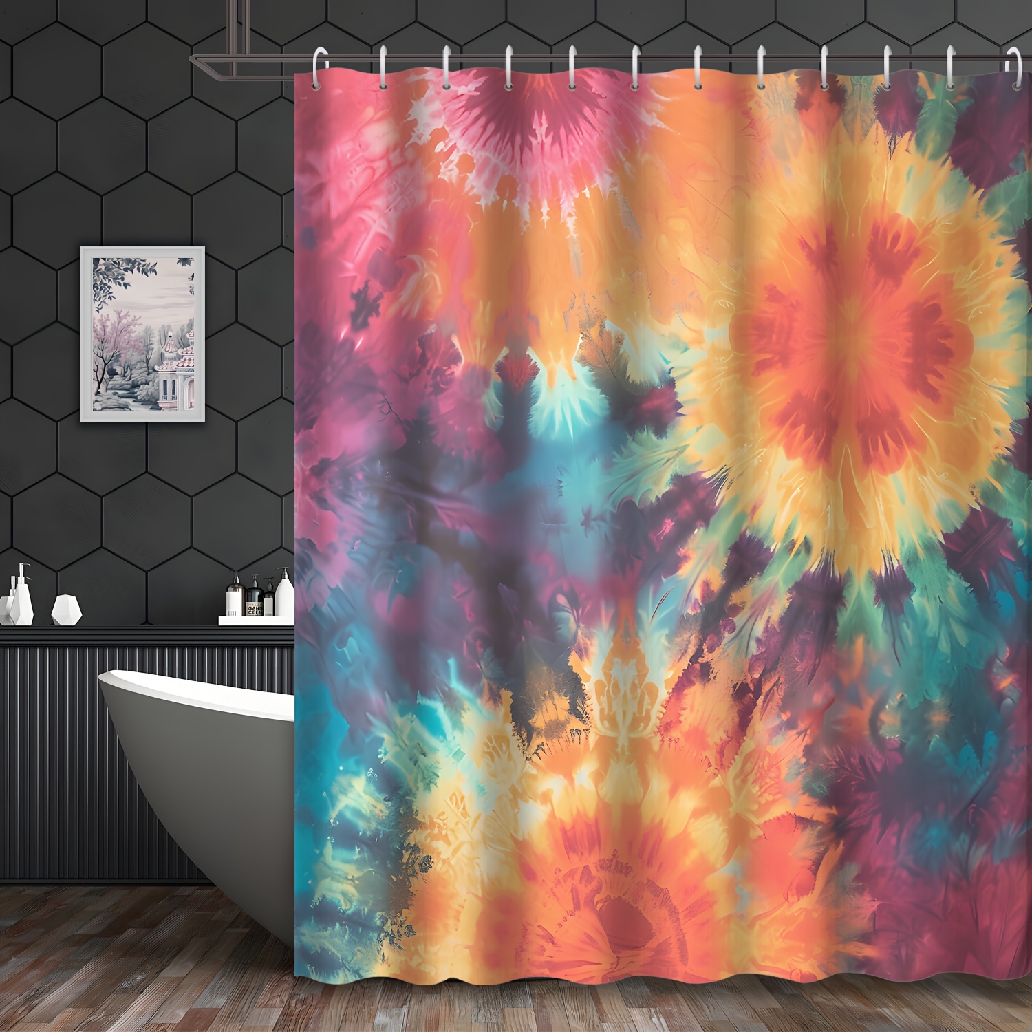 

1pc Tie-dye Abstract Art Pattern Shower Curtain, Waterproof Shower Curtain With 12 Hooks, Bath Curtain, Bathroom Partition, Room Decoration, Machine Wash Window Bathroom Decoration