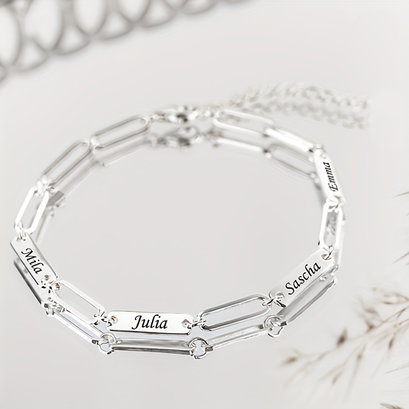 TEMU Self- 1-5 Family Name Women's Fashion Bracelet, Personalized Initial Letter Elegant Bracelet, 18k Gold Plated 304l Stainless Steel, Adjustable